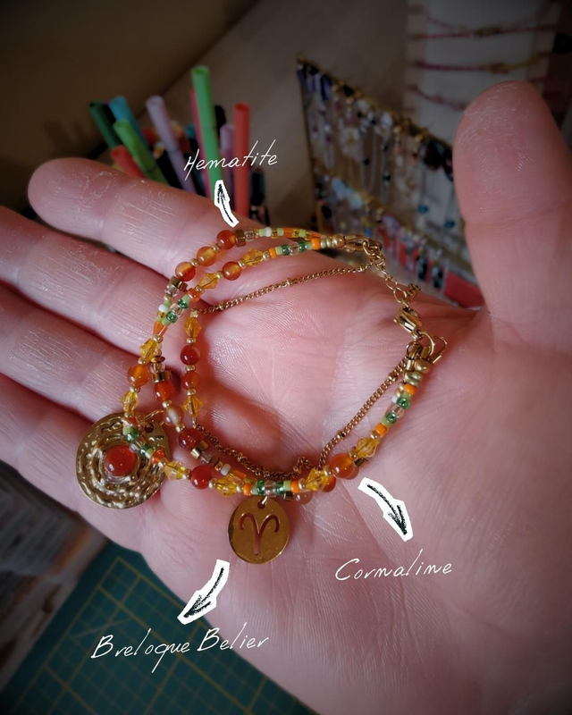 Bracelet Astro Bélier & Cornaline - Orange & Vert