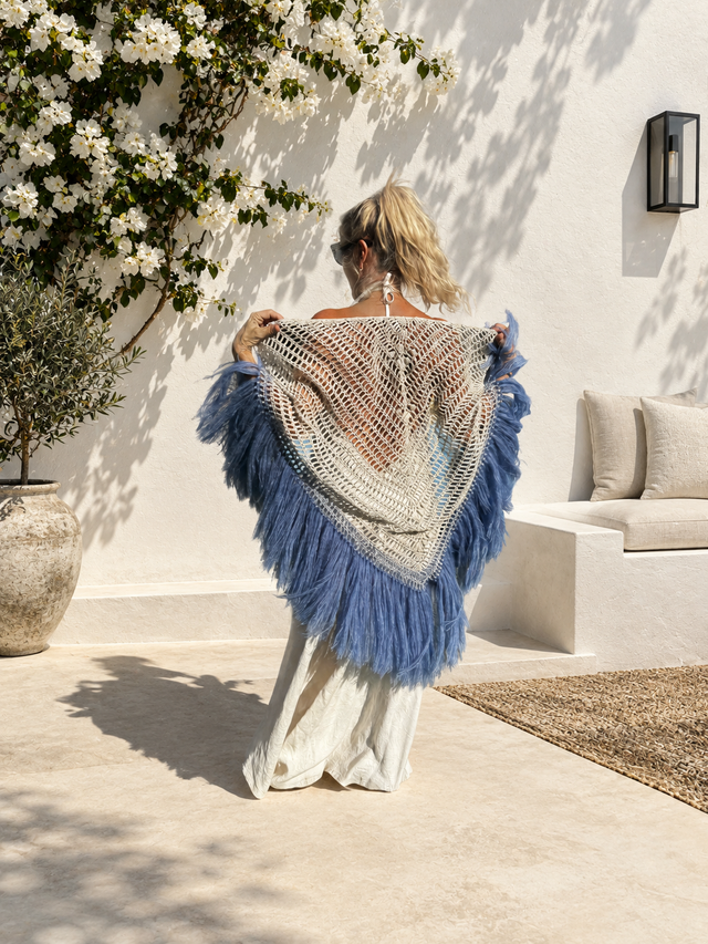 Chal mohair/seda hueso - azul