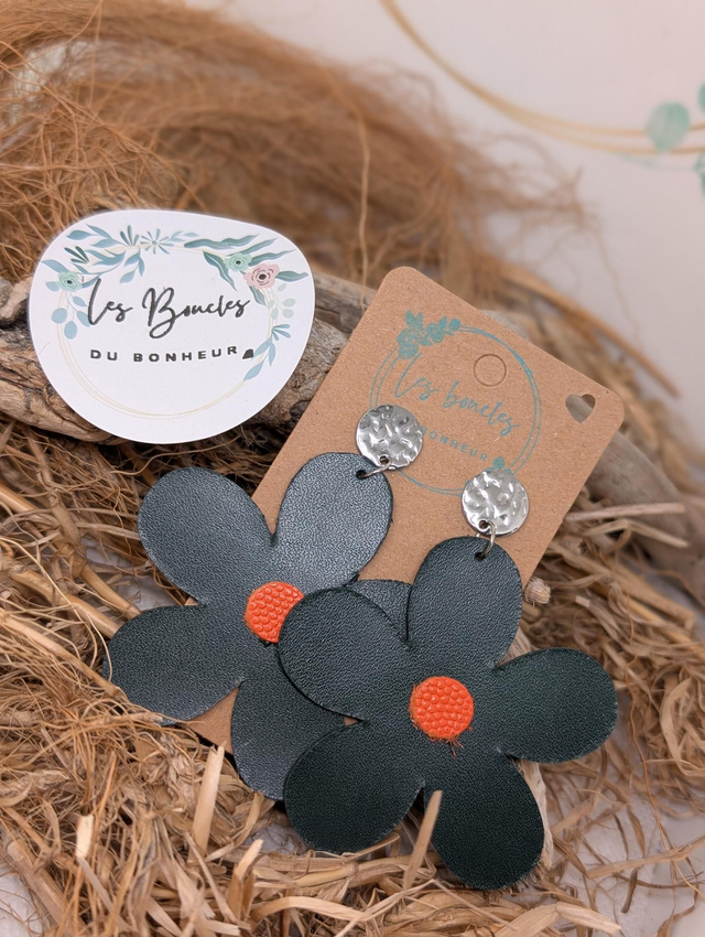 Boucles d&#039;oreilles Marguerite  vert m083