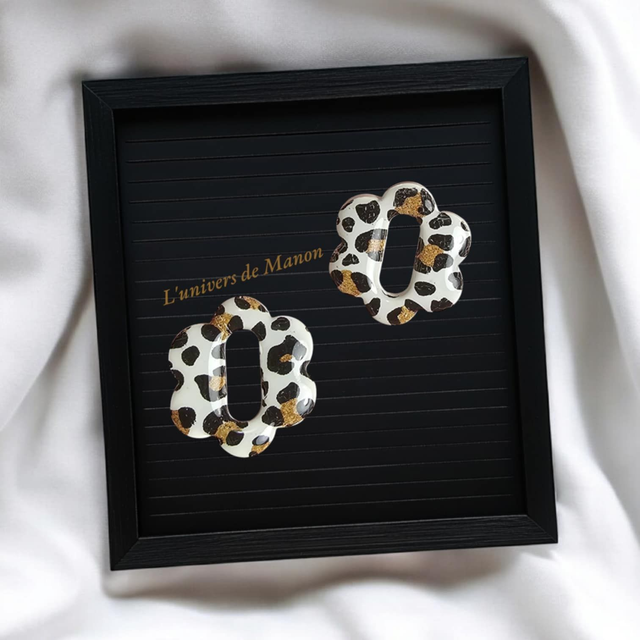 Boucle d'oreille Fleur pampille , pour créole en Acier Inoxydable pour Femme et Enfant Pampilles interchangeables Zélie léopard