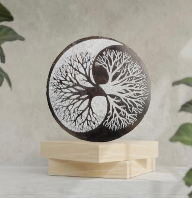 Plaque de Sélénite Arbre de vie ying et yang 