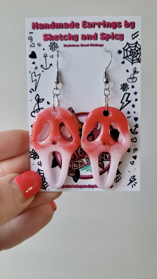 Earrings | Bloody Ghostface Scream Earrings - White Bloody | Stainless Steel Hooks