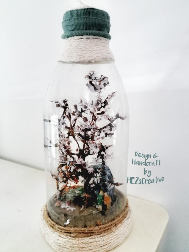 Cherry Blossom Miniature Home Decor Bottle ECO Handmade Dried Flower 
