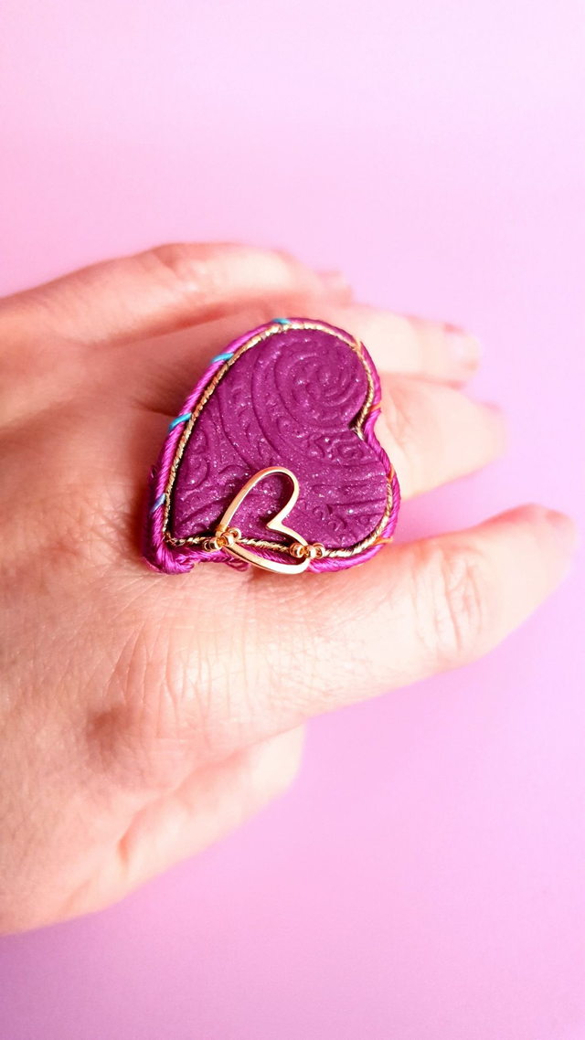 Bague Coups de coeur prune et doré