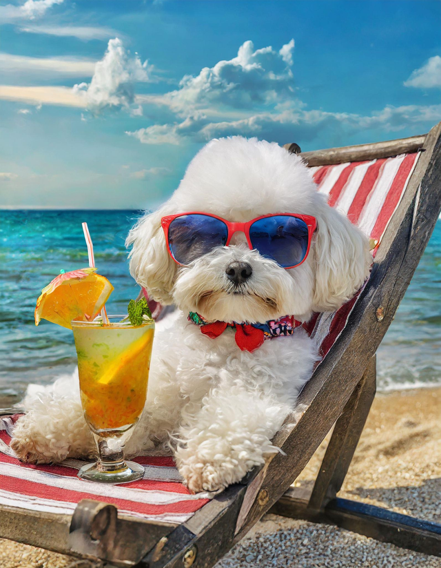 Bichon at the Beach Framed Canvas