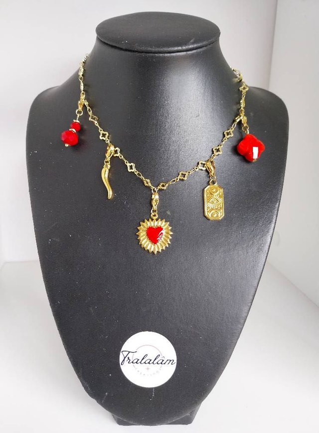  ✨Collier à breloques porte-bonheur &quot;❤️ coeur émail rouge&quot;✨