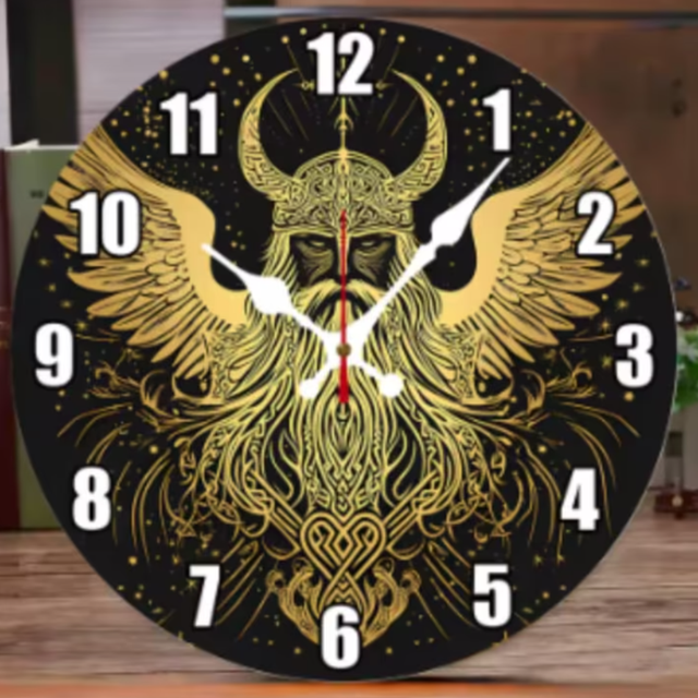 Ronde wandklok van hout Viking (25cm)