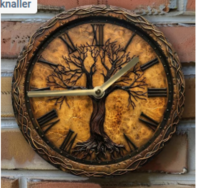 Vintage metalen klok Levensboom (20cm diameter)