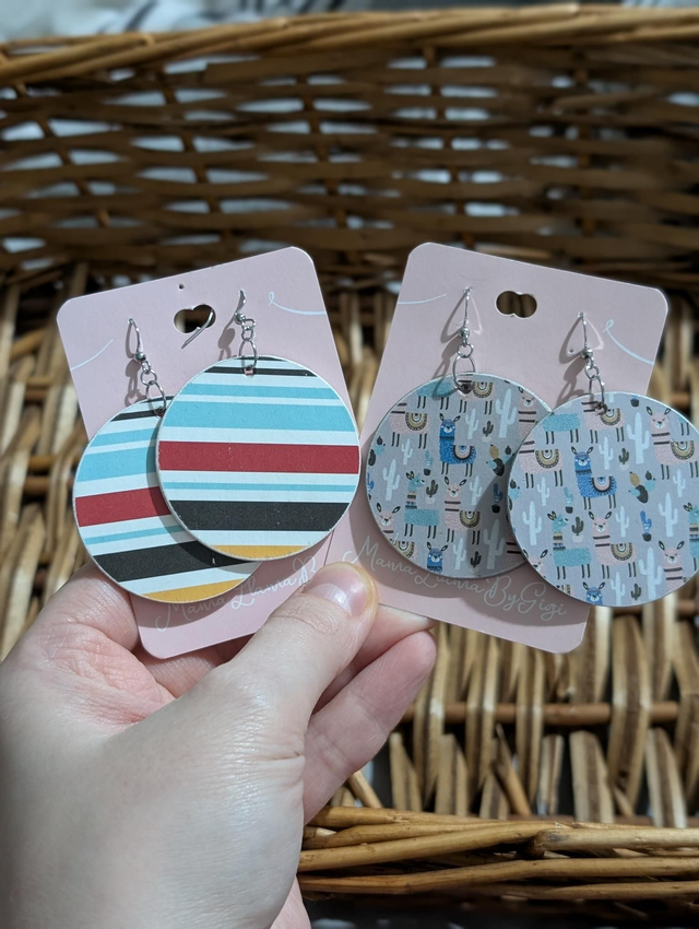 Decoupage wooden circle earrings 