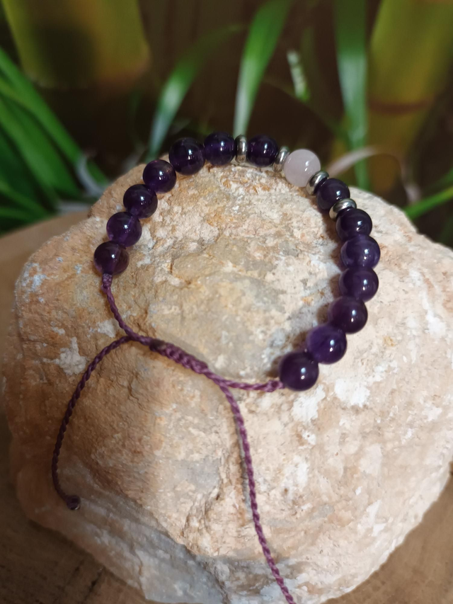 Bracelet en améthyste et quartz rose
