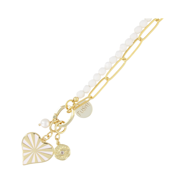 FUSHI KETTING HALFEDELSTEEN EN METAAL MET CLIP EN BEDELS