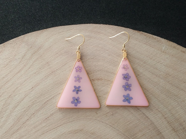 Boucles d'oreilles triangle fleurs de myosotis