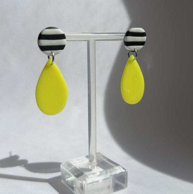 Pendientes Gotas amarillo neón y rayas