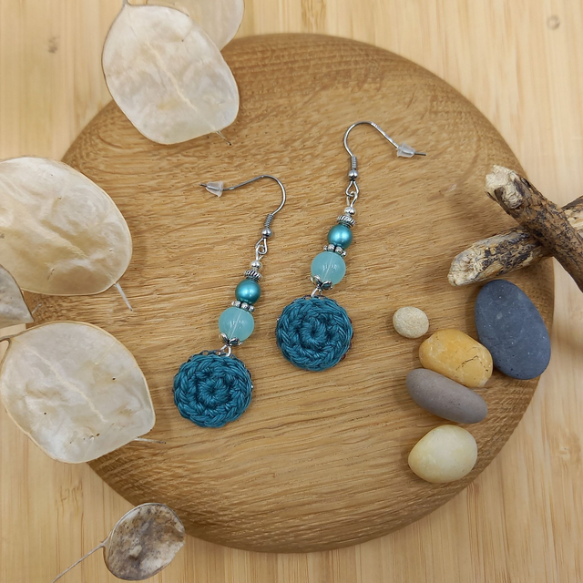 Parure turquoise et argenté - Boucles d&#039;oreille turquoise pendantes