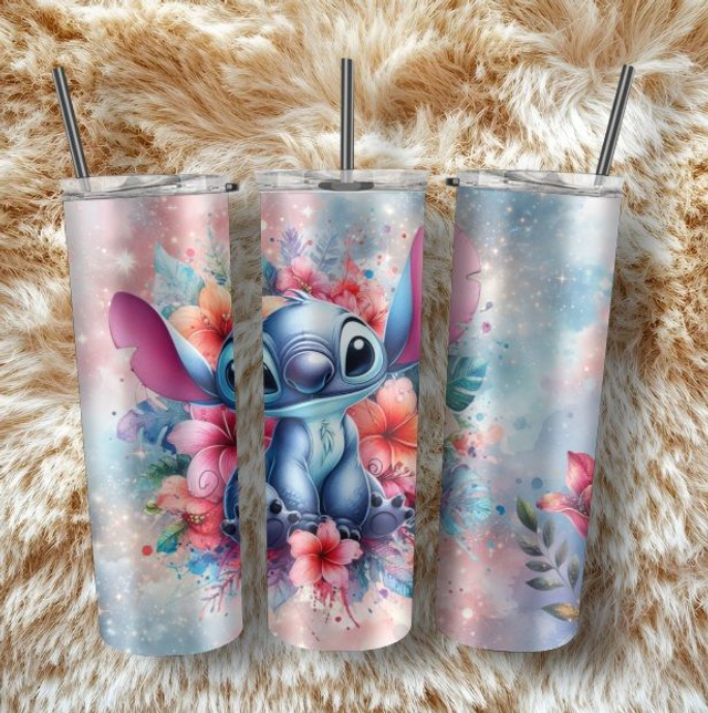 Gourde thermos Stitch fleurie