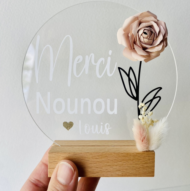 Plexi Fleuri personnalisé Merci Nounou 
