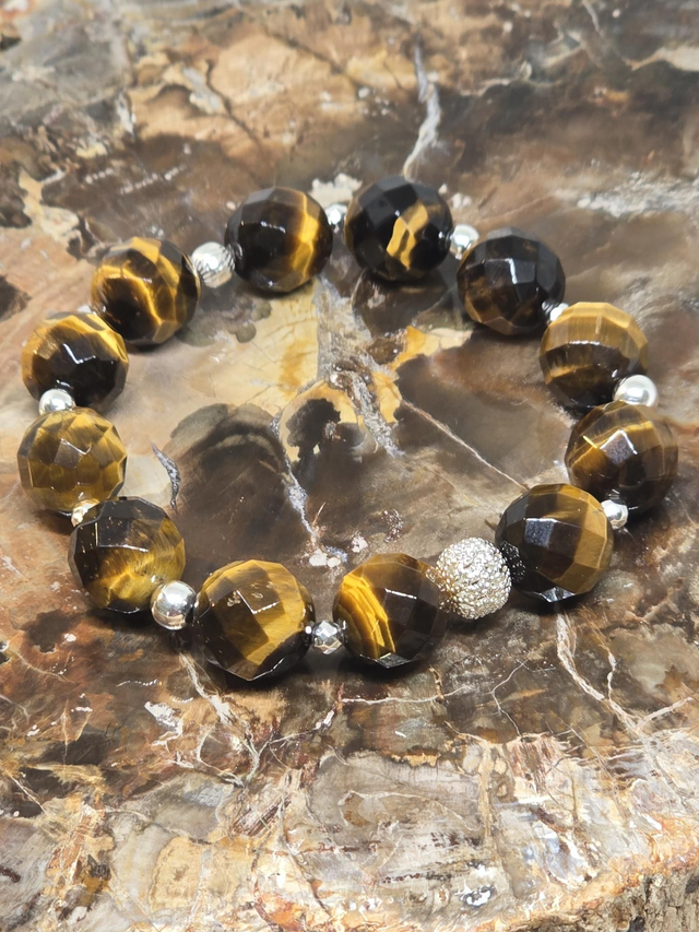 Bracelet Œil de tigre à facettes XL en 1,2 cm