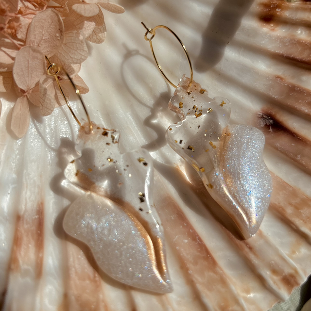 White, Gold and Copper Shell Hoop Earrings