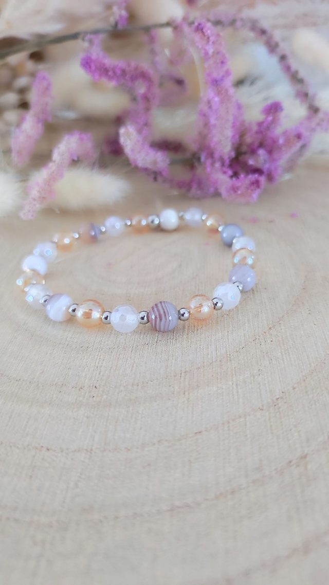Bracelet "Émotions négatives" Agate de Botswana rose et Agate facettée