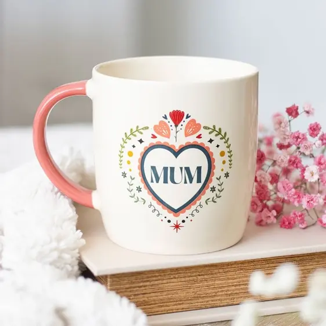 Mum Folk Heart design mug