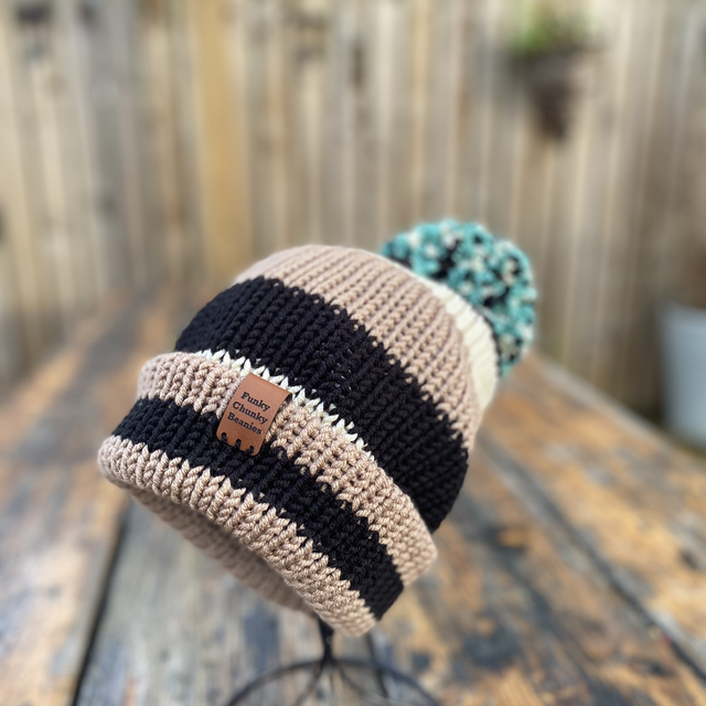 Funky Chunky Beanies Bobble Hat - Mocha Mint - Homemade in Scotland