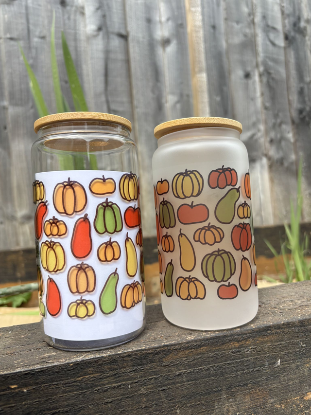 Pumpkins - Glass Tumbler with Bamboo Lid and Reusable Straw