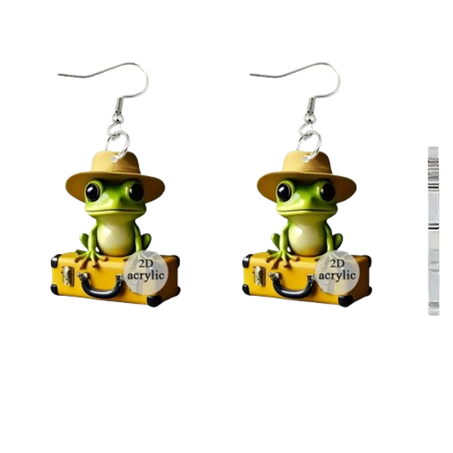 Boucles d'oreilles 2D grenouille chapeau jaune