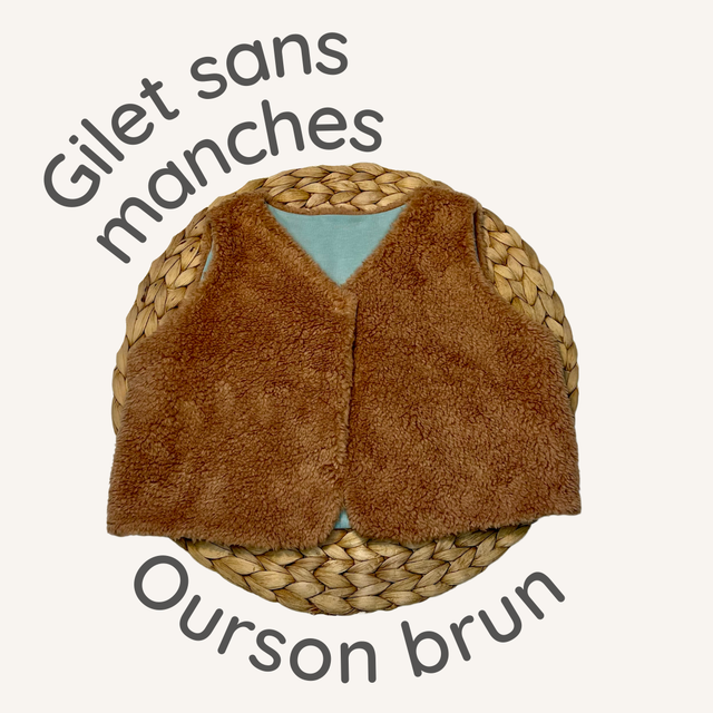 Gilet sans manches réversible - Ourson brun