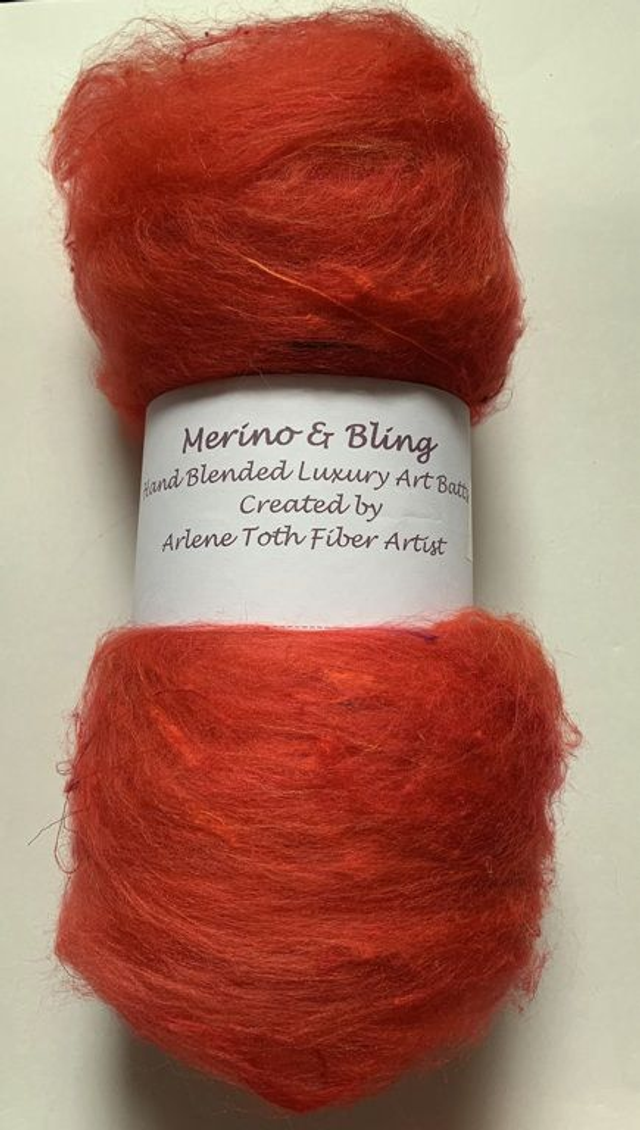 Merino &amp; Bling Luxury Art Batts for Spinning or Felting - Blood Orange