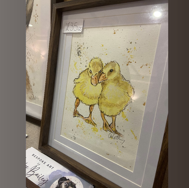 Original Chicks A5 painting in dark wood frame 