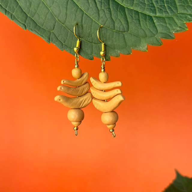 Brinco Pássaros Longo Dourado