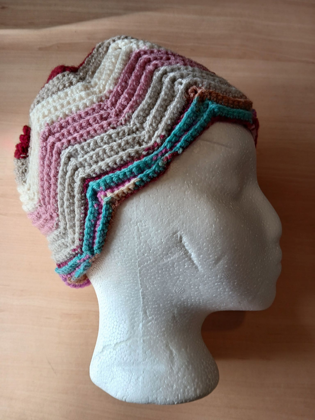 Crochet Hat Multicoloured Zig Zag Pattern