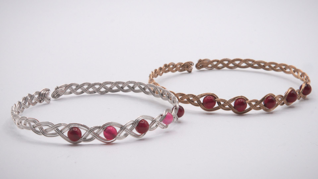 Bracelet tressé 5 agates roses