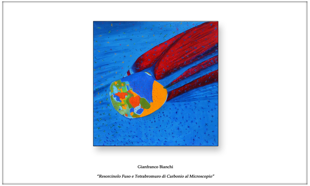 Litografia "Resorcinolo Fuso e Tetrabromuro di Carbonio al Microscopio"