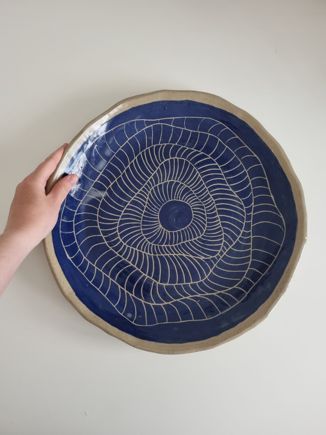 Large Blue Sgraffito Platter