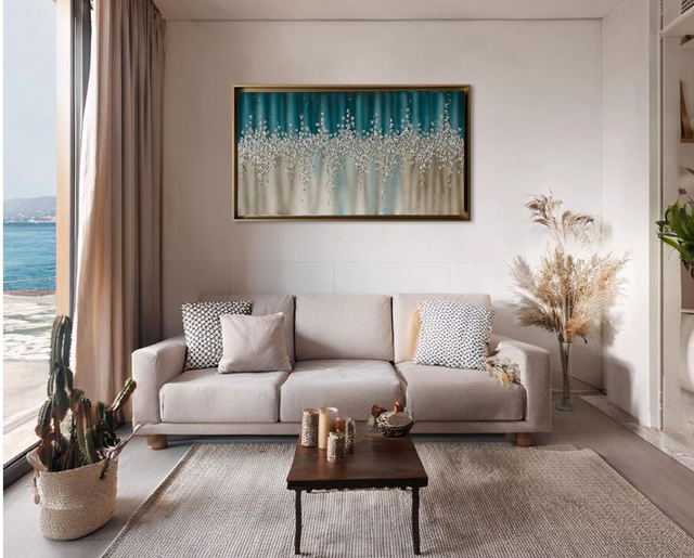 Art Maiora Quadro Comete con Cornice Oro Dipinto a Mano su Tela 140x80 cm Ottanio