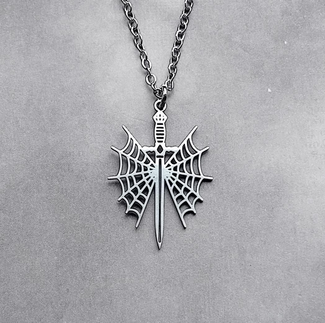 Spider Web and Sword Steel Necklace 