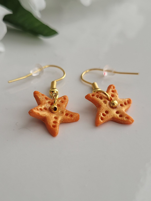 Drop earrings - orange star fish 