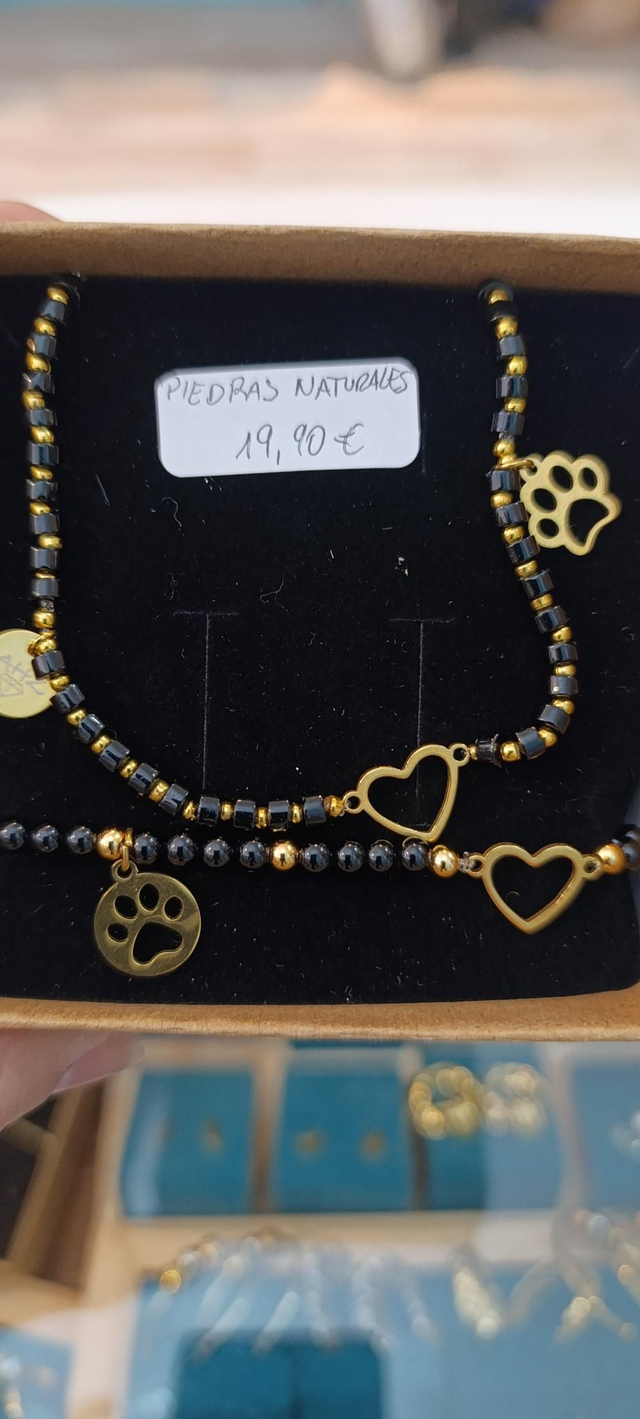 Conjunto gargantilla pulsera onix huella gatito