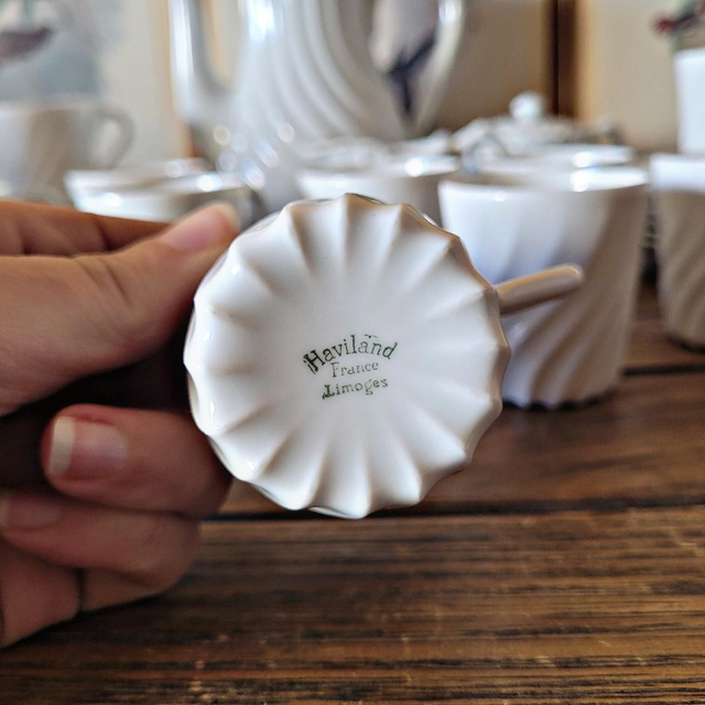 X Ensemble Haviland Torse Blanc, 12 tasses + cafetière, sucrier, pot à lait