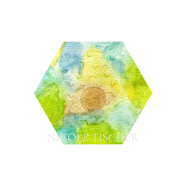 Hexagon mit Kunstdruck "Bunte Visionen III"