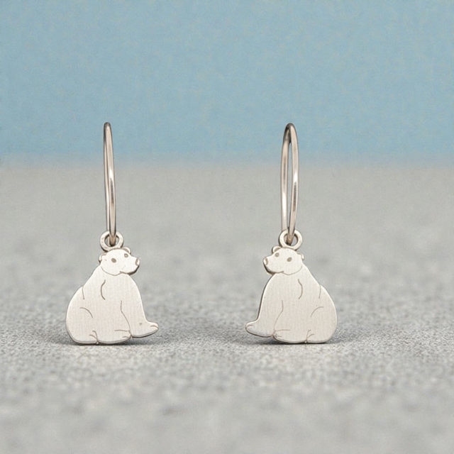 Polar Bear Sterling Silver Earring Hoops 