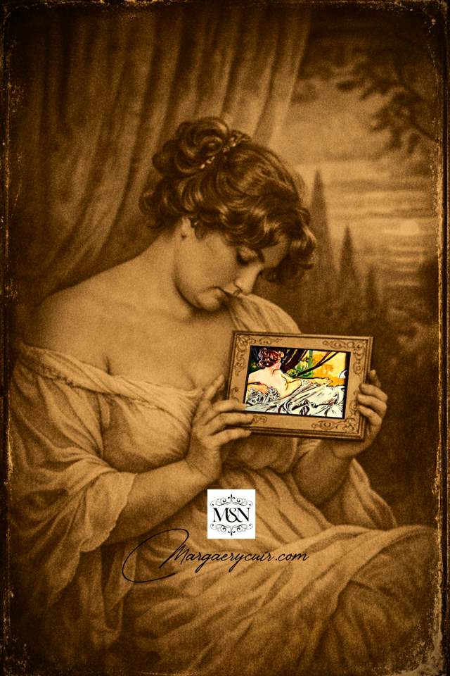 L'aube de Mucha-cuir repoussé encadré 