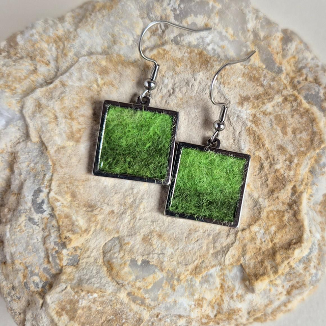 Merino Wool Dangle Earrings, Green