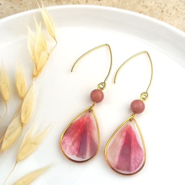 Boucles d'oreilles ∙ doré gouttes de fleurs et pierre naturelle