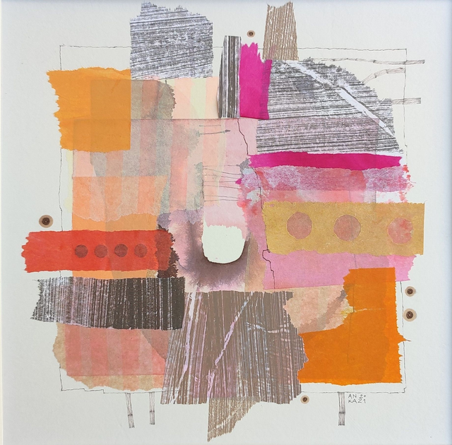 Kompozycja4, 30x30 (20x20 w świetle passe-partout) tech. mieszana 2021