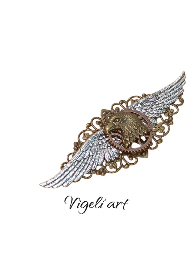 Broche longue steampunk aigle 