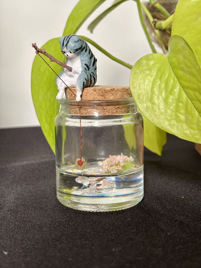 🍃 Mini terrarium verre - Chat pêcheur 
