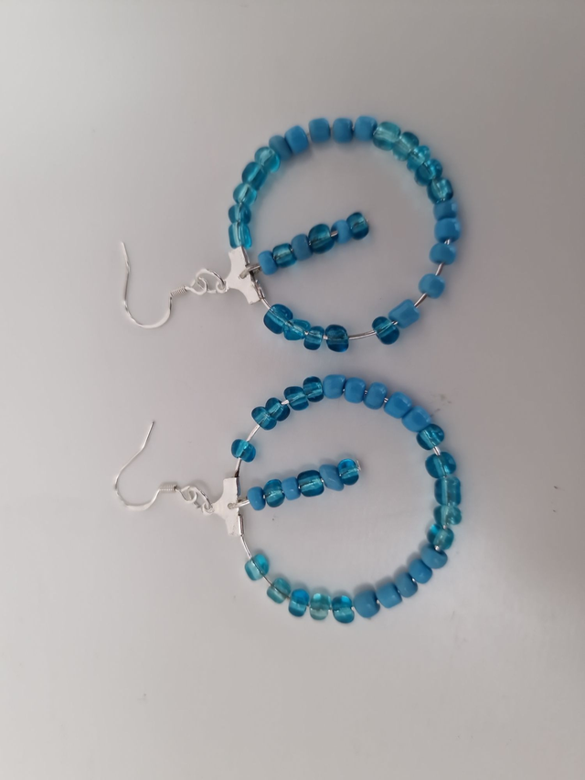Boucles D'oreilles Créoles Pendantes Acier Perles Bleues Turquoises