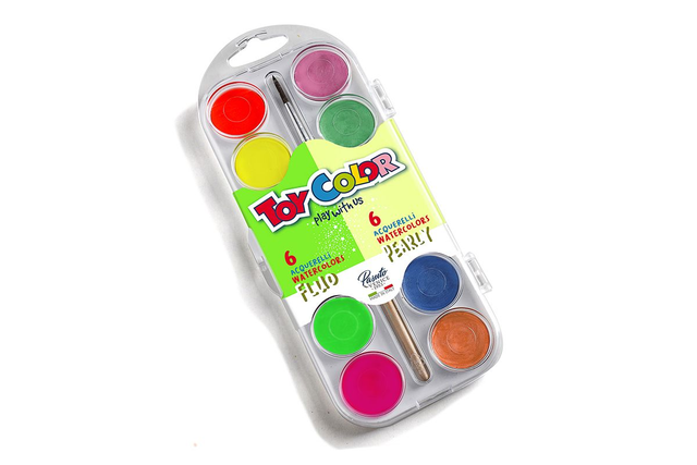 Confezione 6 Acquerelli Fluo + 6 Perlati Ø 33 mm